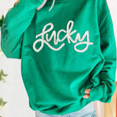 Demi Lucky Chenille Embroidered Pullover Sweatshirt