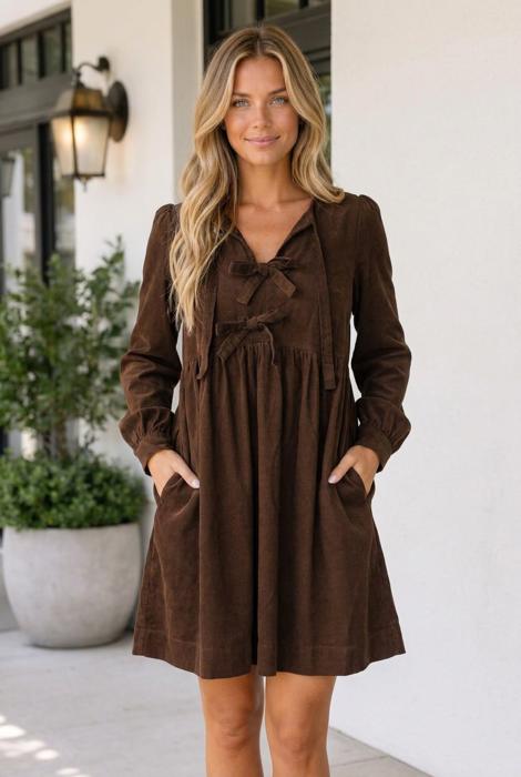 Destiny Sleeve Corduroy Mini Dress