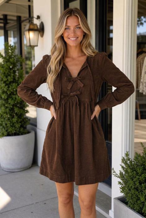 Destiny Sleeve Corduroy Mini Dress