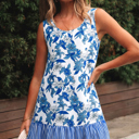 Sky Blue Medium Dior Ruffle Hem Patchwork Dress