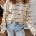 Multicolored Large Eden Striped Ribbed Edge Drop Shoulder Sweater