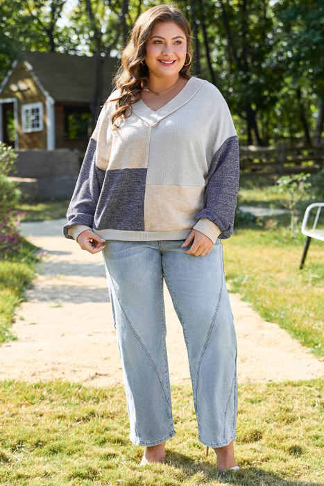 Elaina Plus Size Textured V Neck Top