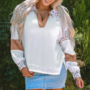 White Small Eleanor Leopard Turn-down Collar Waffle Top