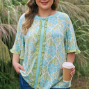 Sky Blue 2X Elina Trim Short Sleeve PLUS Blouse