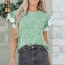 Clearly Aqua Small Elisabeth Ruffled Short Sleeve Blouse