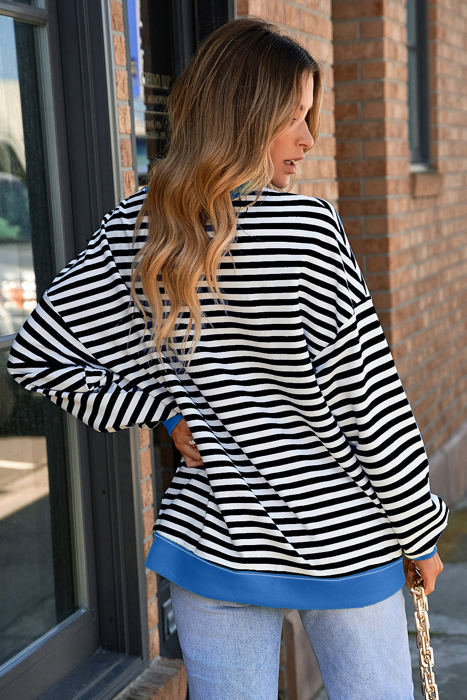 Elliana Stripe Crossed Stitch Drop Shoulder Sweatshirt