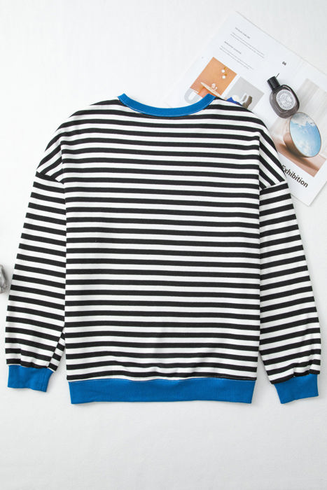 Elliana Stripe Crossed Stitch Drop Shoulder Sweatshirt