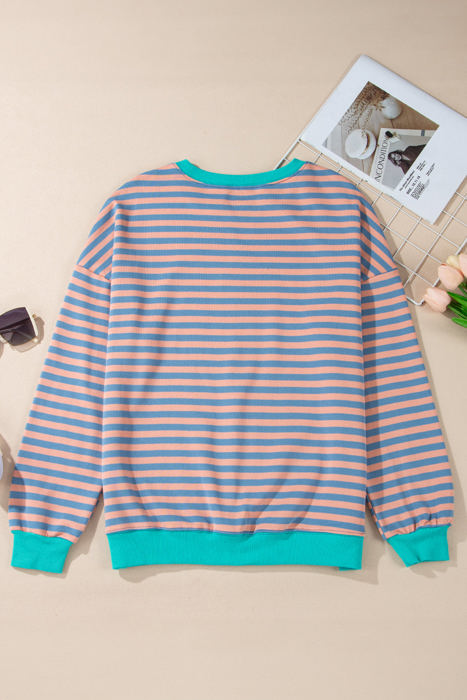 Elliana Stripe Crossed Stitch Drop Shoulder Sweatshirt