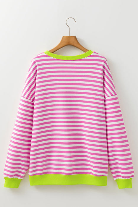 Elliana Stripe Crossed Stitch Drop Shoulder Sweatshirt