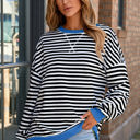 White Stripe Large Elliana Stripe Crossed Stitch Drop Shoulder Sweatshirt