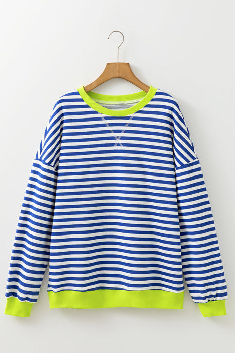 Elliana Stripe Crossed Stitch Drop Shoulder Sweatshirt