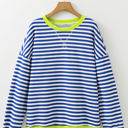 Sky Blue Stripe Large Elliana Stripe Crossed Stitch Drop Shoulder Sweatshirt