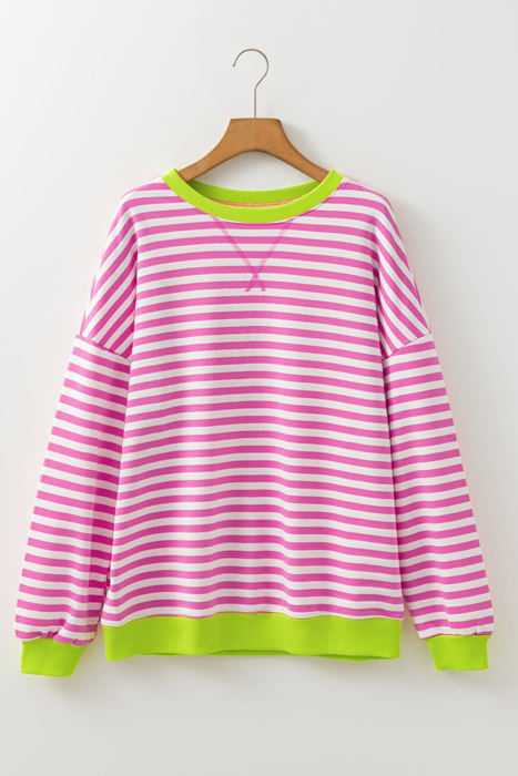 Elliana Stripe Crossed Stitch Drop Shoulder Sweatshirt