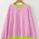Rose Red XL Elliana Stripe Crossed Stitch Drop Shoulder Sweatshirt