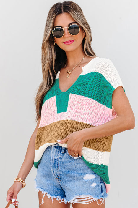 Elliot Color Block Notch V Neck Sweater Top
