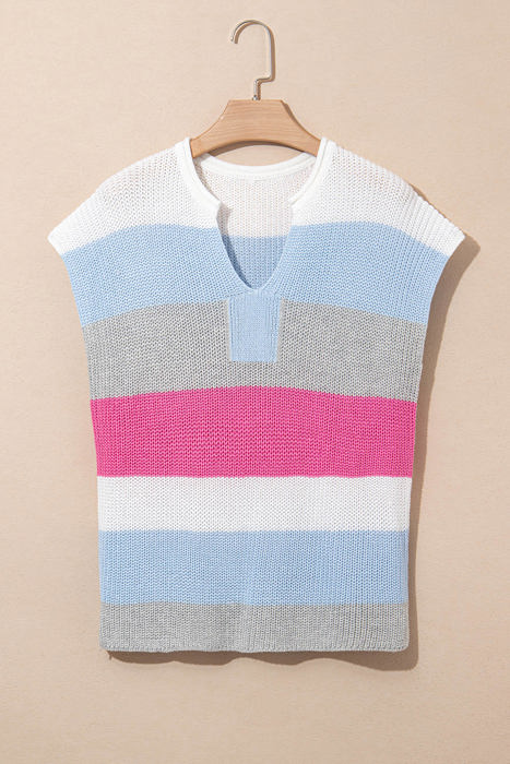 Elliot Color Block Notch V Neck Sweater Top