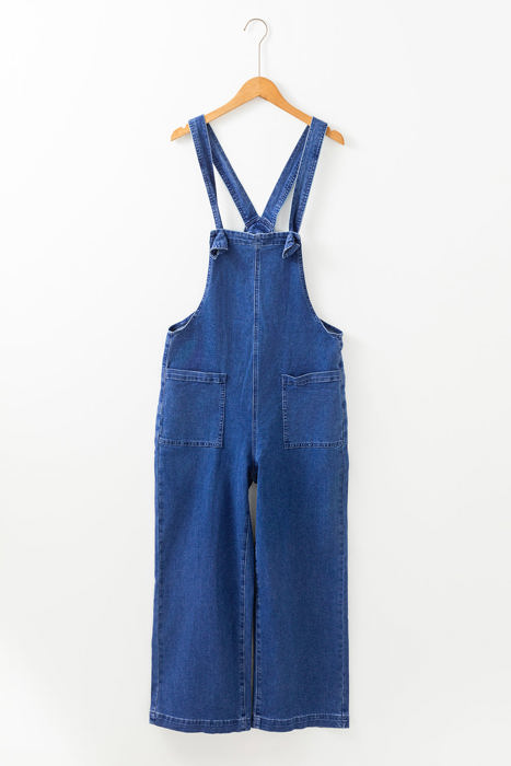 Elodie Knotted Strap Wide Leg Denim Overalls