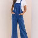 Prussian Blue Large Elodie Knotted Strap Wide Leg Denim Overalls