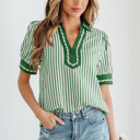 Green Stripe Small Elora Short Bubble Sleeve Blouse