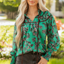 Green Medium Elouise Shirred Puff Sleeve Blouse