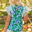  Elsa Floral Lace Trim Ruffle Sleeve Pleated Loose Blouse