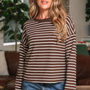  Ember Stripe Ribbed Cropped Crew Neck Top