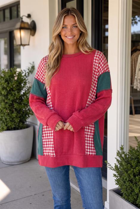 Emely Colorblock Twist Rib Long Sleeve Top
