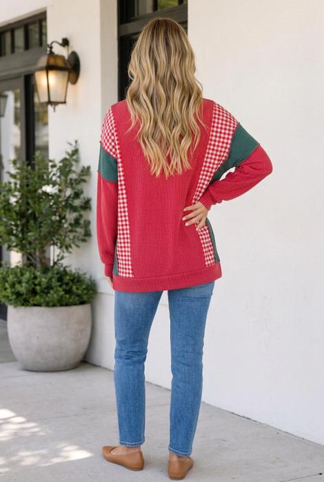 Emely Colorblock Twist Rib Long Sleeve Top