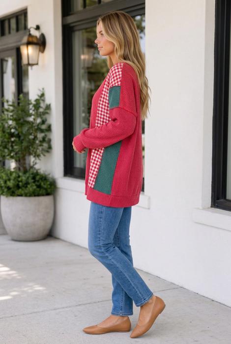 Emely Colorblock Twist Rib Long Sleeve Top