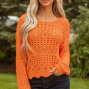 Carrot Medium Emerson Crochet Scallop Edge Sweater