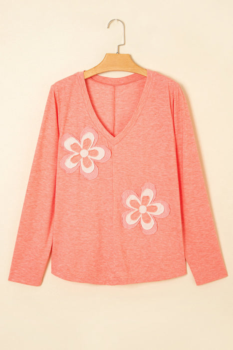 Rachel Floral Patchwork V Neck Long Sleeve Top