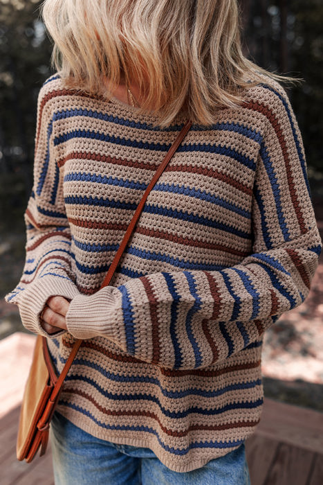 Emery Striped Knitted Drop Shoulder Round Neck Sweater