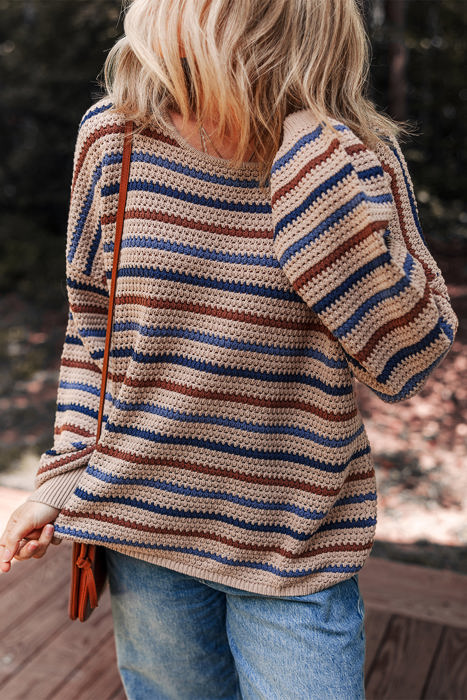 Emery Striped Knitted Drop Shoulder Round Neck Sweater