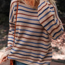 Multicolored Small Emery Striped Knitted Drop Shoulder Round Neck Sweater