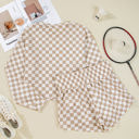  Emily Checkered Long Sleeve High Waist Skort 2pcs Set