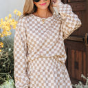 Khaki Small Emily Checkered Long Sleeve High Waist Skort 2pcs Set