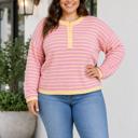 Pink Stripe 3X Emmee Sleeve Shift Sweater Long Sleeve PLUS Top