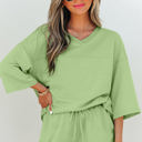 Meadow Mist Green Medium Emmeline Loose V Neck Half Sleeve Tee and Shorts