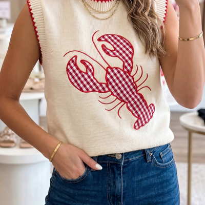 Emmeline Plaid Crawfish Knit Sweater