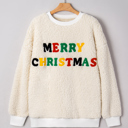 White Medium Ensley Christmas Embroidered Sherpa Pullover