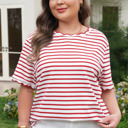 Red Stripe 2X Esther Trim Short Sleeve PLUS Top