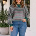 Green Stripe 2X Eva Long Sleeve Shift PLUS Sweatshirt