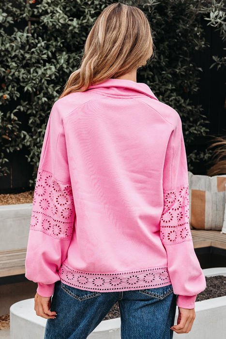 Evangeline Embroidered Flower Buttons Pullover Sweatshirt