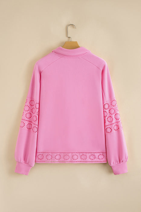 Evangeline Embroidered Flower Buttons Pullover Sweatshirt
