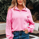 Bonbon Small Evangeline Embroidered Flower Buttons Pullover Sweatshirt