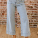 Sky Blue Stripe Size 16 Eve Hem Wide Leg Jeans