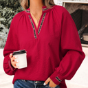Racing Red Medium Eve Jacquard Print Textured Blouse
