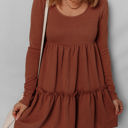Straw Yellow Medium Everleigh Ribbed Frilled Trim High Waist Dress