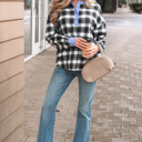  Ezra Half Placket Plaid Blouse