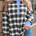  Ezra Half Placket Plaid Blouse